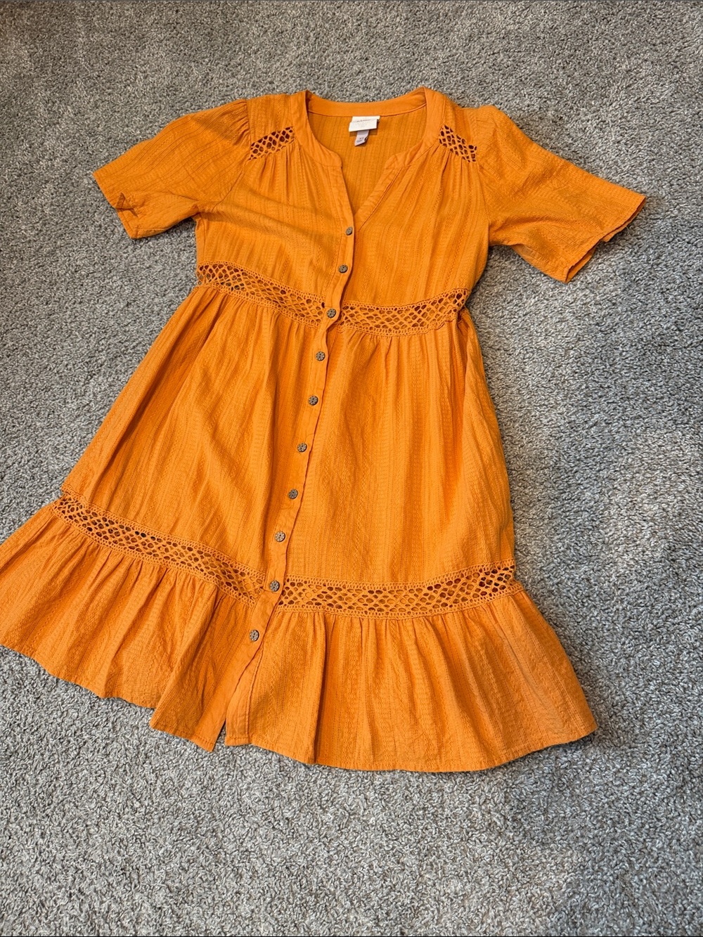 Knox Rose Orange Button-Front Crochet-Trim Kids Dress